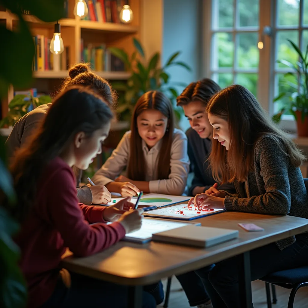 Studenti collaborano attorno a un tavolo usando i tablet in un ambiente luminoso