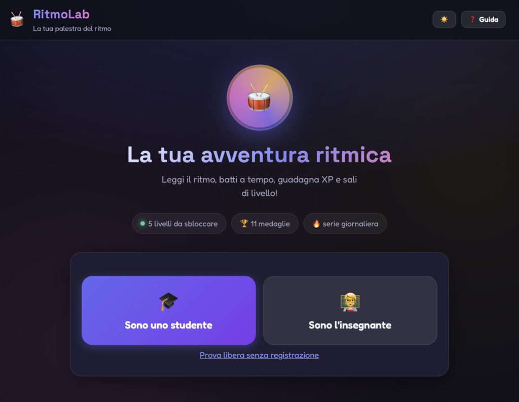 RitmoLab: un esercizio di lettura ritmica in 4/4 con il pulsante TAP