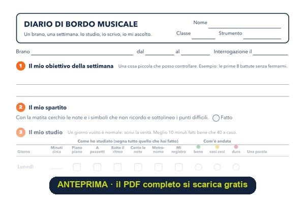 Il diario di bordo musicale: obiettivo della settimana, spartito e tabella dei sette giorni