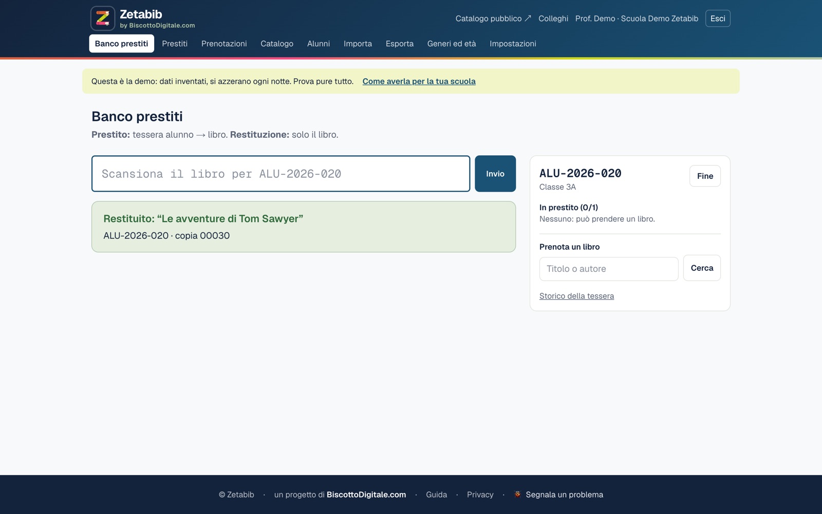 Zetabib, il banco prestiti: un prestito appena registrato con la data di restituzione